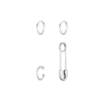 Elli - 3er Set Sicherheitsnadel Safety Pin Earcuff Creolen 925 Silber Ohrringe 1 ct Damen