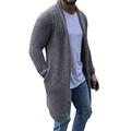 FUERI Mens Shawl Collar Cardigan Long Open Edge Knit Sweater Lightweight Warm Winter Coat Jumper Slim Fit Outwear Knitwear Jacket, Grey, M