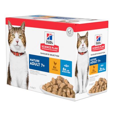 48 x 85 g Hill's Science Plan Mature Adult Fischauswahl Katzenfutter nass