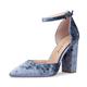 Castamere Women's Block Heel Sandals Pointed Toe Ankle Strap Court Shoes 4IN Heeled Blue Velvet Shoes UK 10.5