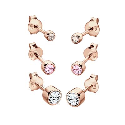 Elli Basic Kristalle 3er Set 925 Silber vergoldet rosefarben Damen