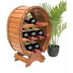 DanDiBo Weinregal Holz Stehend Weinfass 6 Flaschen Braun gebeizt Flaschenregal Flaschenhalter Fass Image