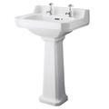 Old London Milano Richmond - Traditional White Ceramic Bathroom Basin Sink with Full Pedestal and Two Tap Holes - 560mm x 450mm