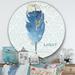 East Urban Home ' Damask Feather' - Painting Print on Metal Circle in Blue | 23 H x 23 W x 1 D in | Wayfair 85E67E14C9AB400EB98A011C03E993B0