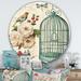 East Urban Home 'Blue Cottage Bird, Birdcage & Apple Blossoms II' - Painting Print on Metal Circle in White | 36 H x 36 W x 1 D in | Wayfair