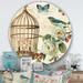 East Urban Home Blue Cottage Bird, Birdcage & Apple Blossoms I - Painting Print on Metal Circle in White | 36 H x 36 W x 1 D in | Wayfair