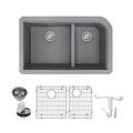 Transolid Radius Granite 32" L x 19" W Double Basin Undermount Kitchen Sink w/ Basket Strainer Granite in Black/Gray/White | Wayfair K-RUDJ3118-17