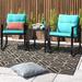 Wade Logan® Hartranft 3 Piece Rattan Seating Group w/ Cushions Glass/Metal in Blue | Outdoor Furniture | Wayfair 07A69A5D75A949ED88F78F39B0DE022E