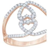 White Natural Diamond Double Heart Loop Ring in 10k Rose Gold