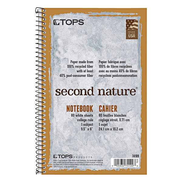 TOPS 74109 Second Nature 6" x 9 1/2" College Rule Recycled 1-Subject Notebook