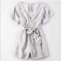 American Eagle Outfitters Pants & Jumpsuits | American Eagle Striped Kimono Romper | Color: Blue/Cream | Size: S