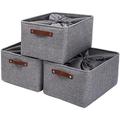 Mangata Set of 3 Storage Boxes with Drawstring, Extra Large Canvas Fabric Thickened Storage Basket for Pillow, Quilt, Shelf (XLarge, Grey)