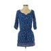 Hollister Casual Dress - Mini V Neck 3/4 Sleeve: Blue Floral Dresses - Women's Size X-Small