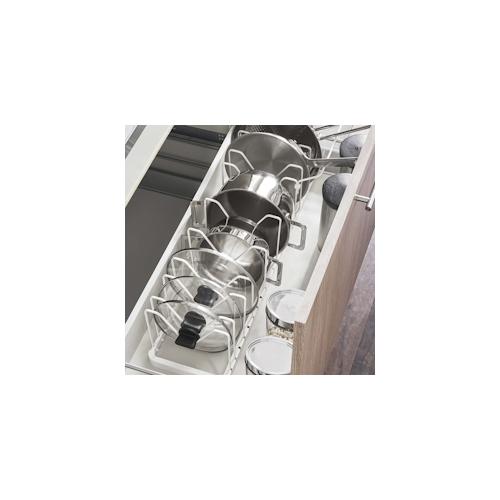 Yamazaki Home Kochtopf Deckelhalter Organizer Aufbewahrung für Topf und Deckel verstellbar weiß 03840