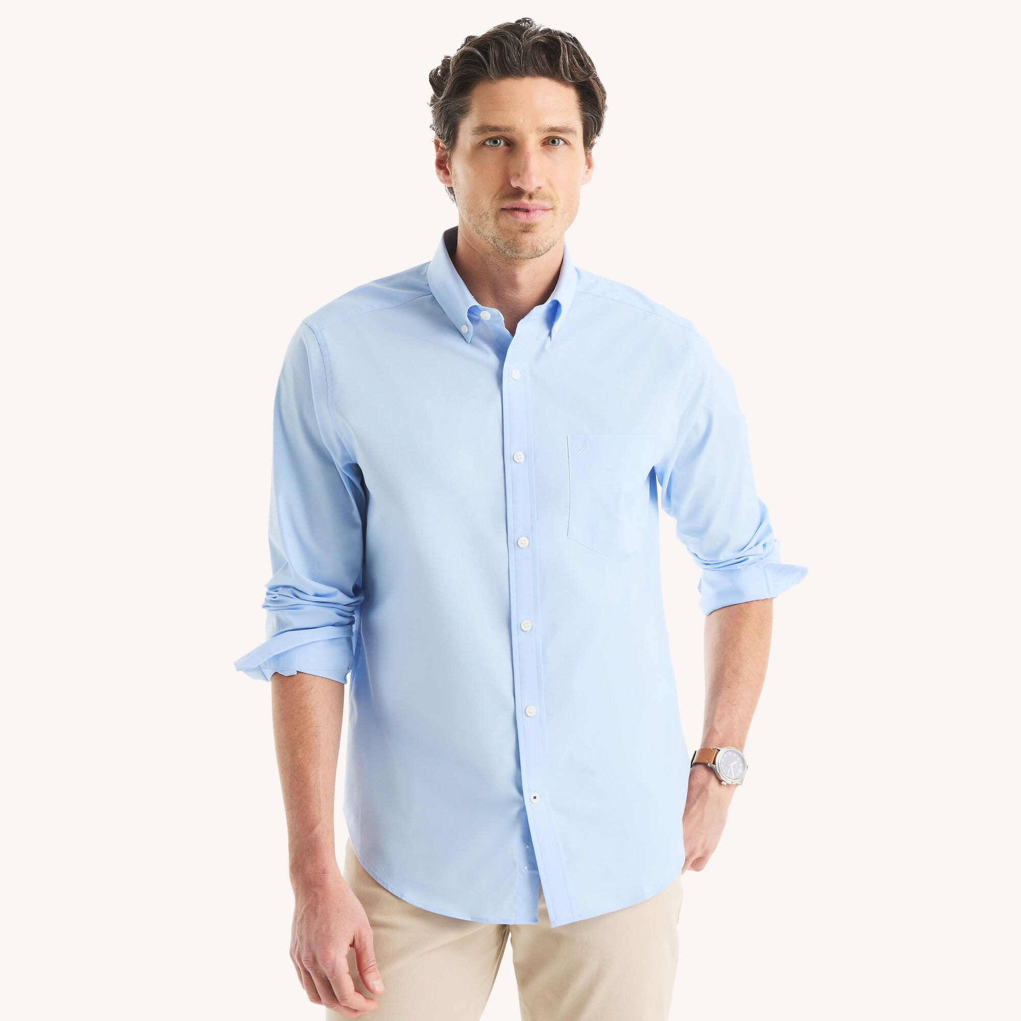 Nautica Men's Classic Fit Wrinkle-Resistant Shirt 431 (Azure Blue), S