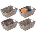 mDesign Set of 4 Wicker Storage Baskets with Handles – Storage Baskets for the Bedroom, Living Room, Bathroom or Hallway – Wicker Baskets for Household Items – Grey