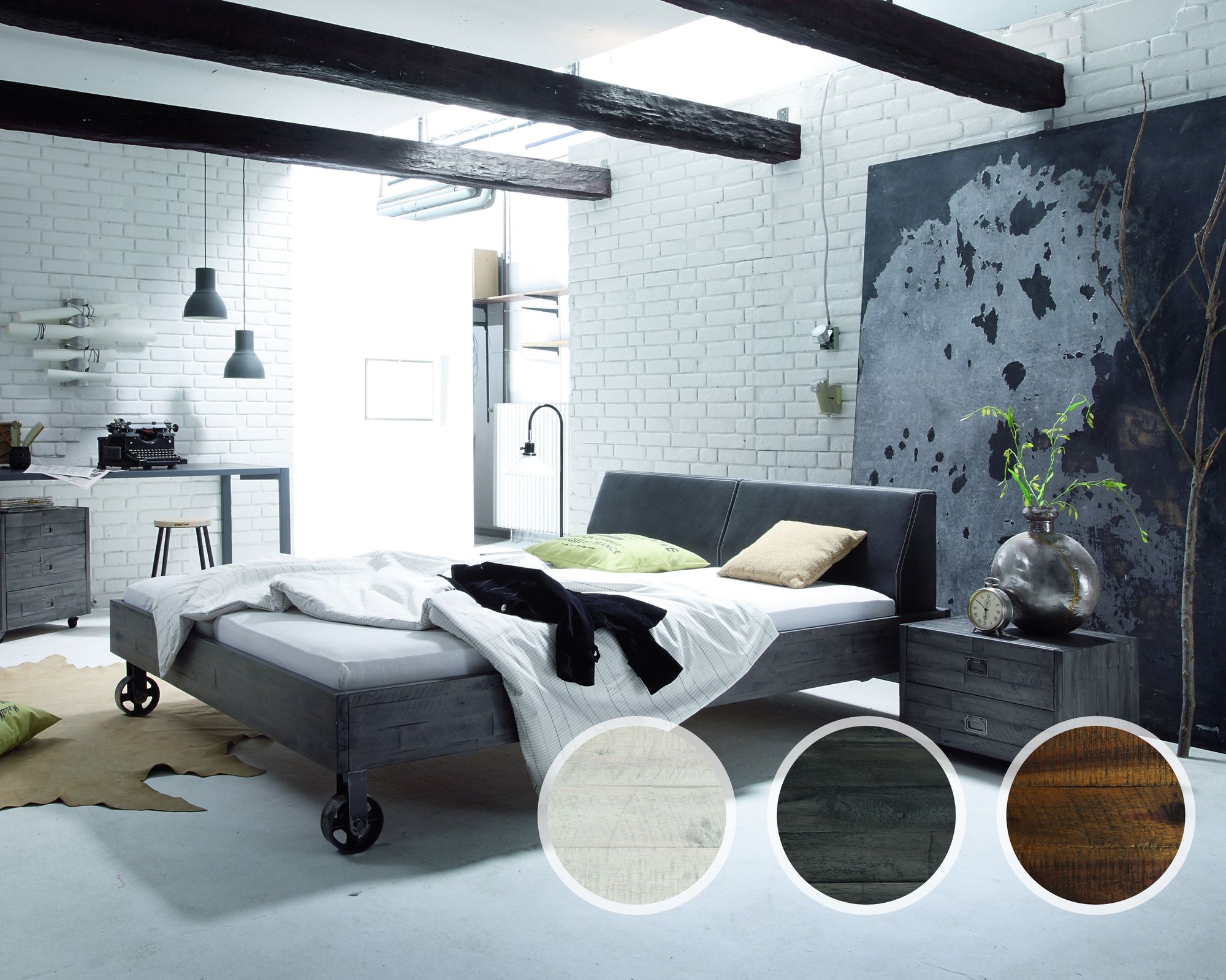 Hasena Factory-Line Massivholzbett Loft Rena/Road 120x200 cm / Akazie Vintage braun, lackiert