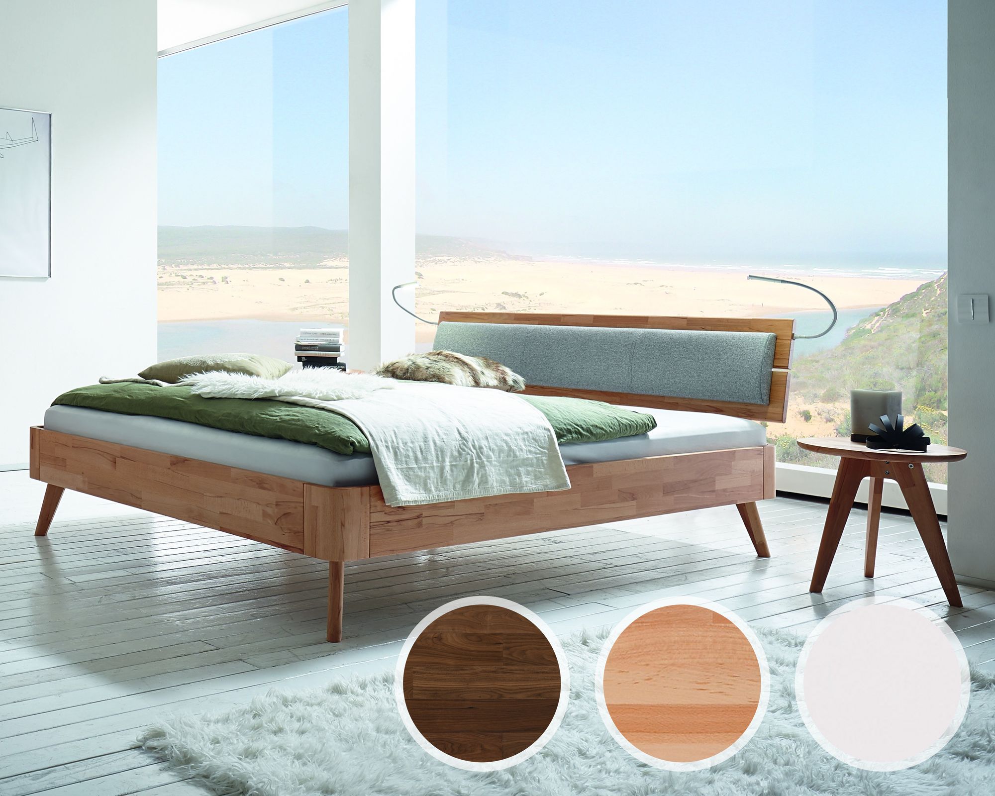 Hasena Fine-Line Massivholzbett Syma Masito/Duetto 180x220 cm / Buche weiss deckend, lackiert