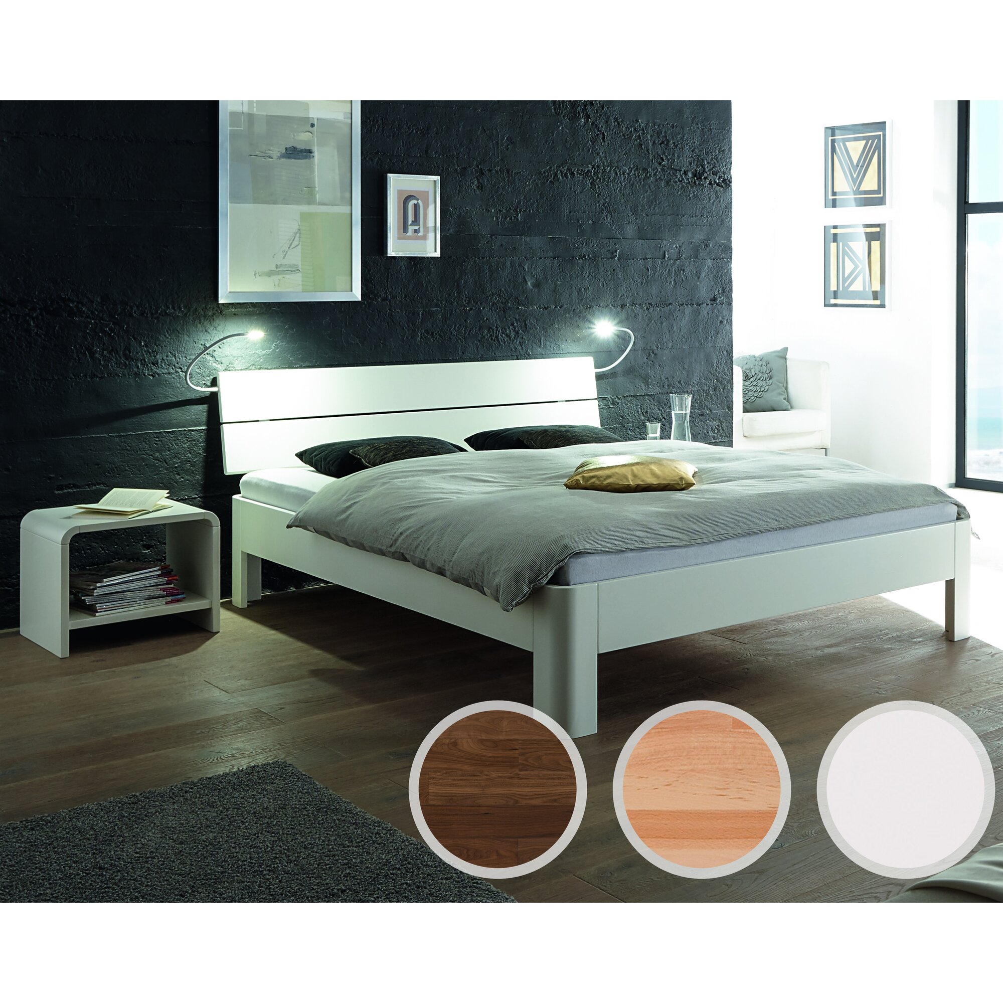 Hasena Fine-Line Massivholzbett Syma Ronda/Duetto 90x200 cm / Buche weiss deckend, lackiert Image