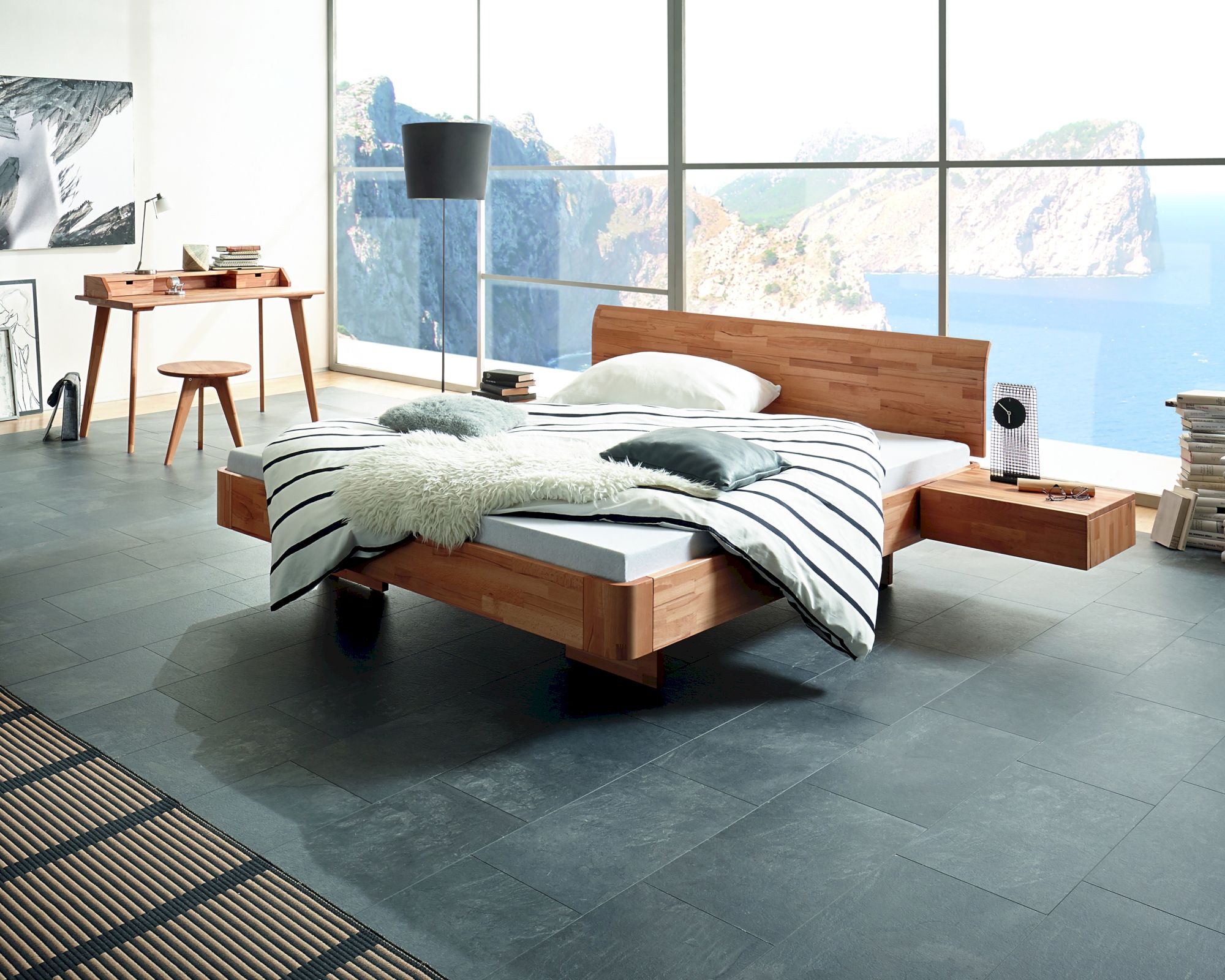 Hasena Fine-Line Massivholzbett Syma Airo/Vola 100x200 cm / Buche weiss deckend, lackiert