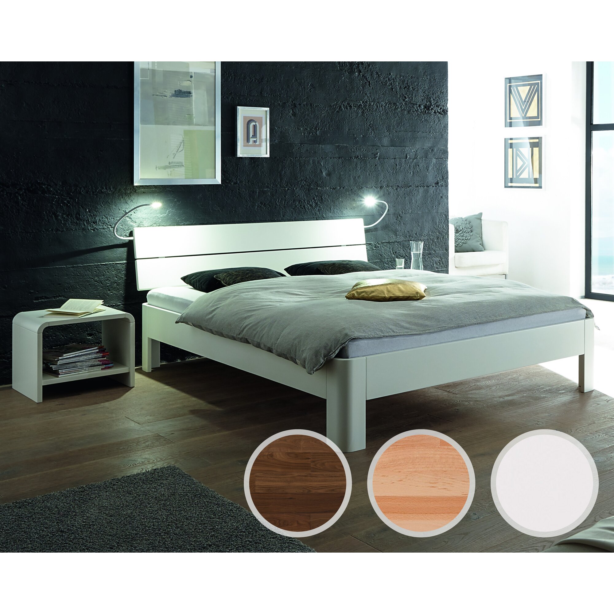 Hasena Fine-Line Massivholzbett Syma Ronda/Duetto 120x200 cm / Nussbaum, geölt