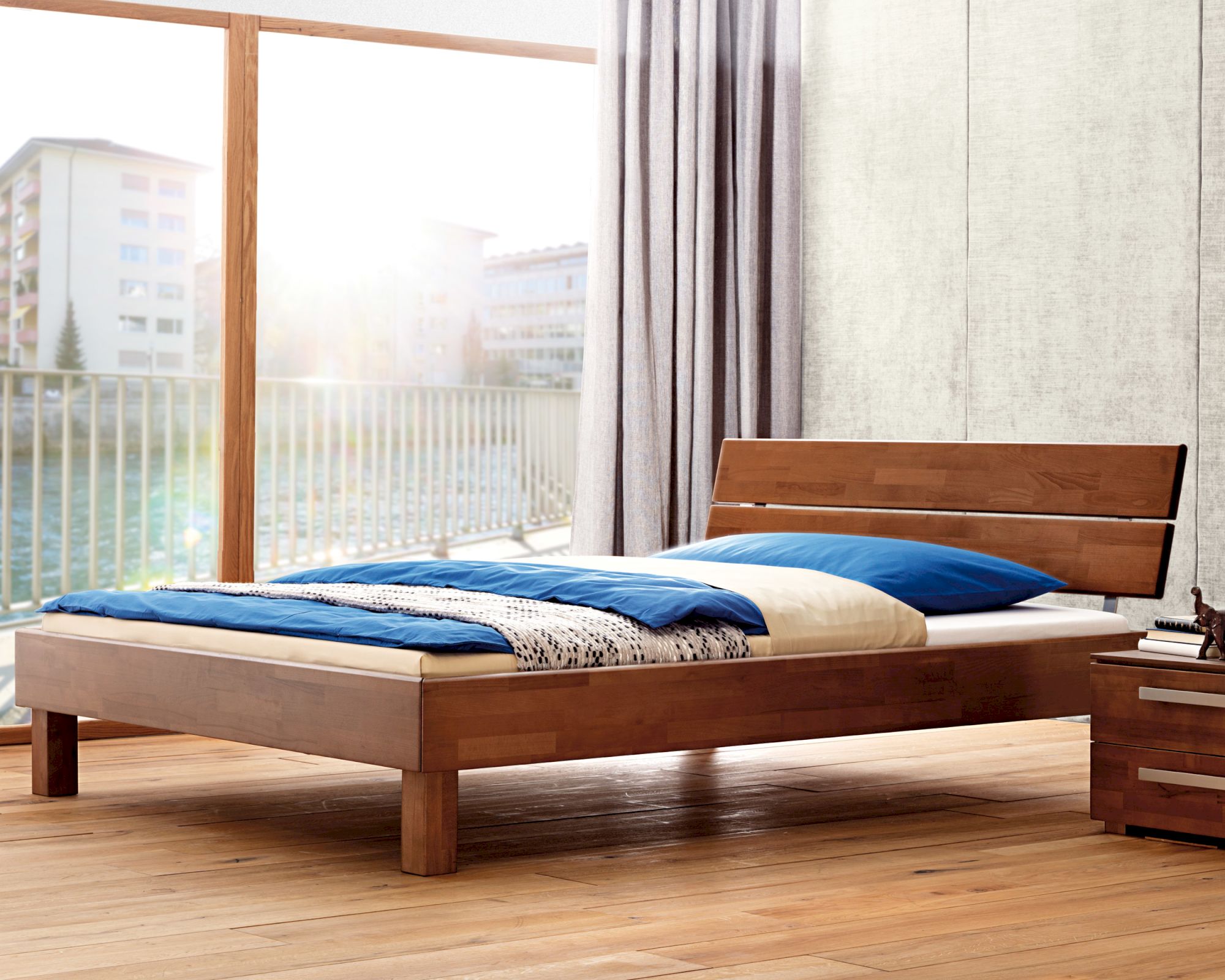 Hasena Wood-Line Massivholzbett Premium Cantu/Duetto 140x200 cm Buche kirschbaumfarbig 20 cm Image