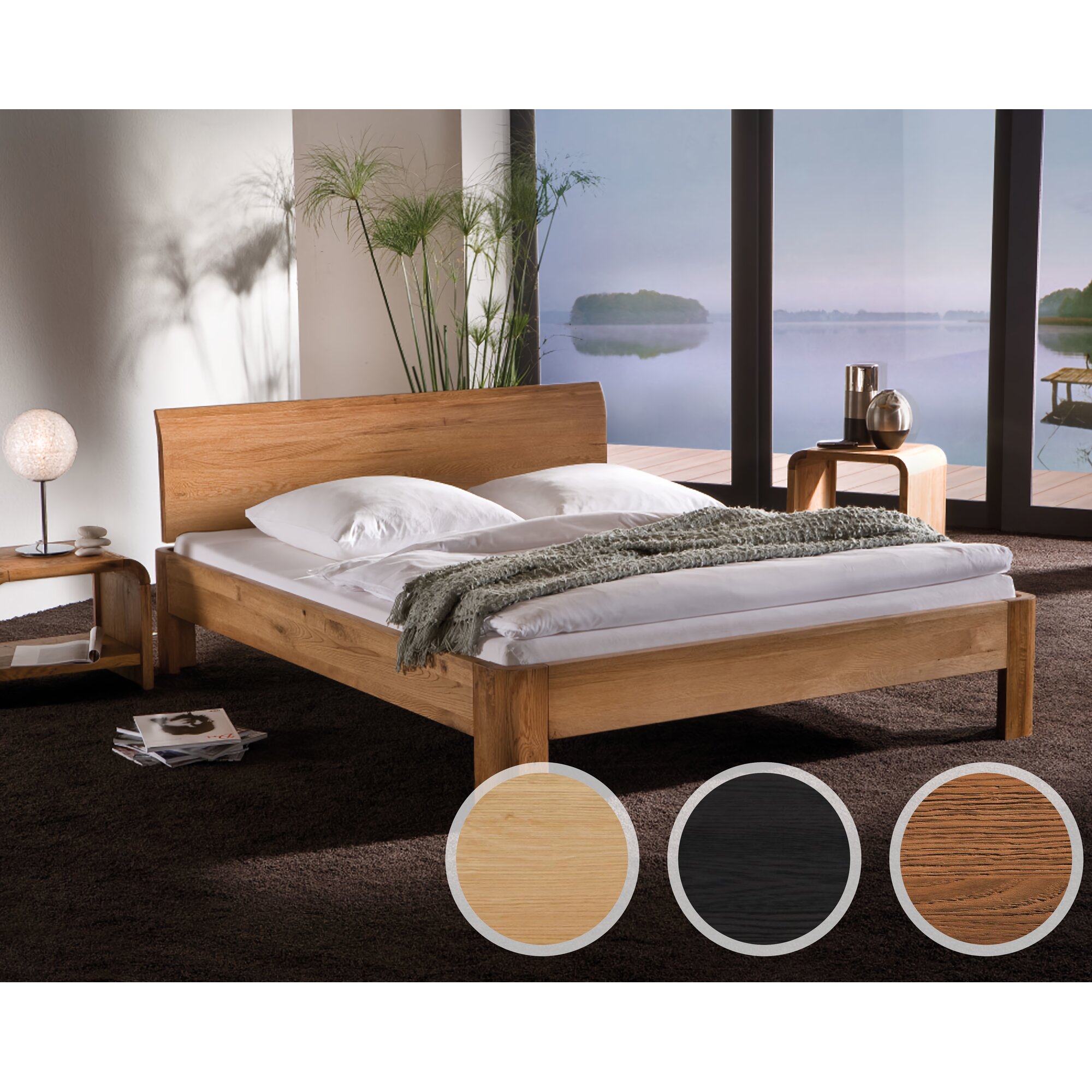 Hasena Oak-Line Massivholzbett Ronda/Lisio 120x200 cm Eiche natur 20 cm Image