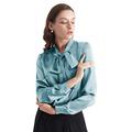 LilySilk Ladies Bow-tie Neck Silk Blouse 100 Silk Blouse Ladies Top Shirt 22 Momme Pure Silk (Blue-Haze, M)