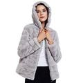 Geschallino Women's Soft Faux Fur Hooded Jacket, 2 Pockets Short Coat, Outwear, Warm Fluffy Fleece Tops For Winter, Spring, Grey, M