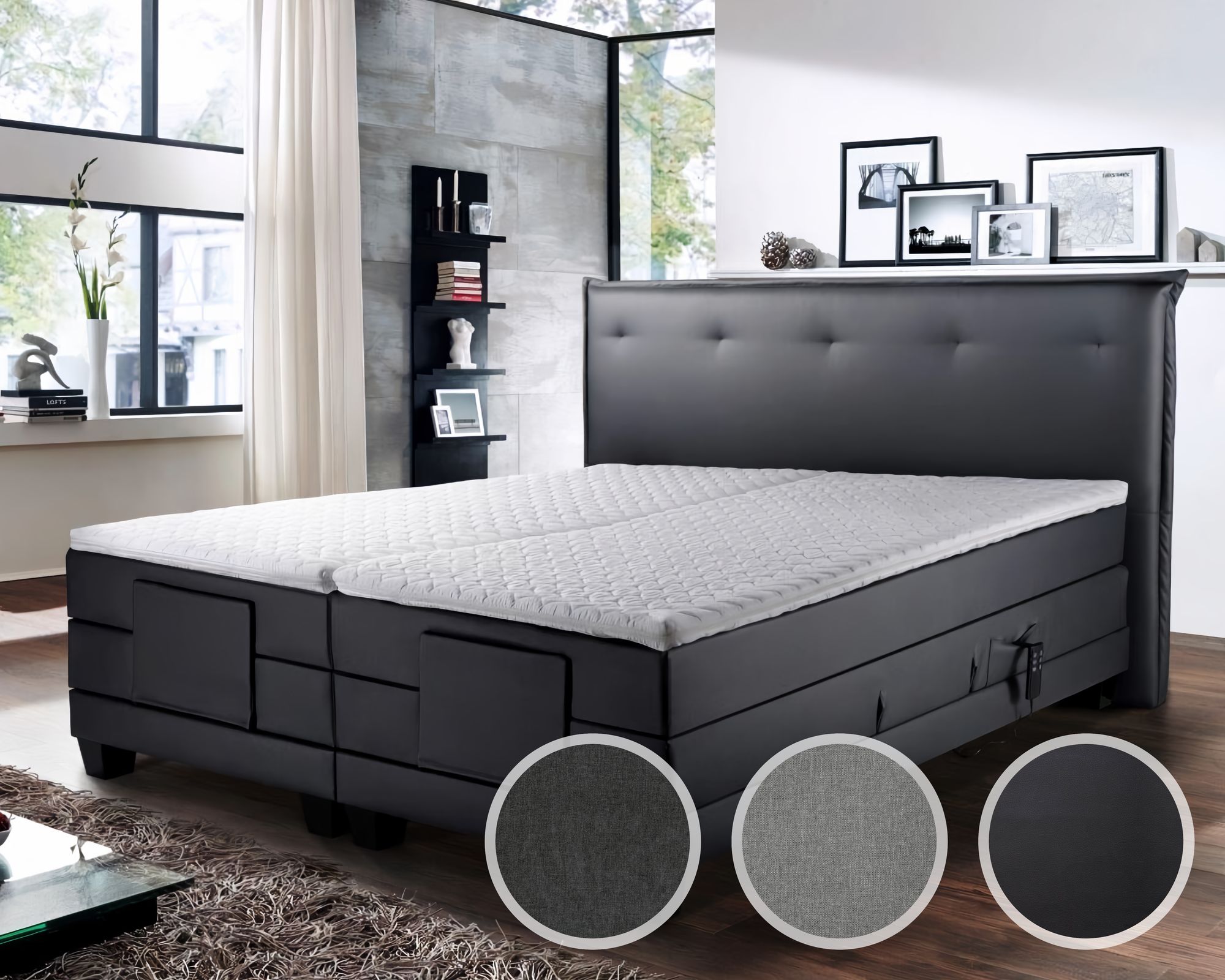 Winkle »Niagara« Boxspringbett Elektro-Motor / 200x200 cm / ohne Matrazen / Stoff Anthrazit 9549