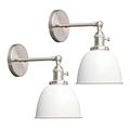 Phansthy Set of 2 Industrial Wall Light with On Off Switch, Retro Style Led Metal Lamp with Dome Shade, E27 Indoor Wall Lighting Fixtures for Kitchen Restaurant Bedroom (White)