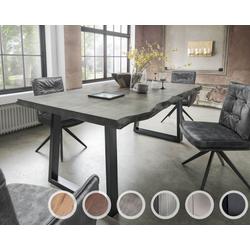 Massivholz »Thor« Akazie Baumkante-Tisch I 160x90 cm / 25mm / Akazie grau gesandstrahlt / Metall natur gewischt lackiert