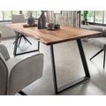 Massivholz »Thor« Akazie Baumkante-Tisch II 200x100 cm / 35mm / Akazie natur / Metall matt schwarz pulverbeschichtet