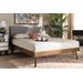 Baxton Studio Devan Mid-Century Modern Light Grey Fabric Walnut Brown Finished Wood King Size Platform Bed - Wholesale Interiors SW8168-Light Grey/Walnut-M17-King