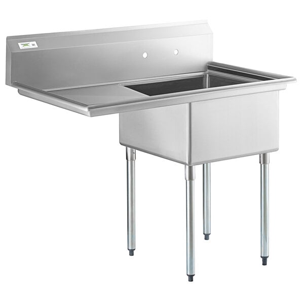 Regency 16 Gauge Stainless Steel One Compartment Commercial Sink with Galvanized Steel Legs and 1 Drainboard - 23" x 23" x 12" Bowl - Left Drainboard