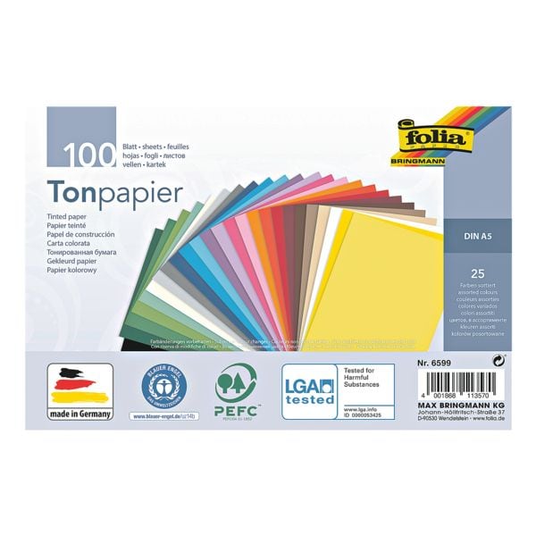 folia Tonpapier 130 g/m² 25 Farben A5 100 Blatt, 14.8x21 cm