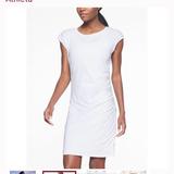 Athleta Dresses | Athleta Carefree Tee Striped Ruched Dress | Color: Gray/White | Size: Xs