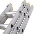 4m – 9.9m Aluminium TRIPLE Section Extension Ladders & Stabiliser Feet –45 Rung- Lightweight Metal Construction – Non-Slip Feet & Treads – Ribbed ‘D’ Rungs – 3 Ladder Adjustable Height
