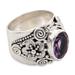 Lilac Frangipani,'Floral Sterling Silver and Faceted Amethyst Ring from Bali'