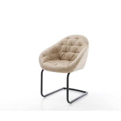 DELIFE Freischwinger Gaio-Flex Mikrofaser Beige Vintage Freischwinger rund Schwarz, Esszimmerstühle Image