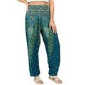 Lofbaz Damen Haremshose Yogahose Pumphose Hippie Hose Boho Kleidung Festival Outfit Sommerhose Leicht Sommer Hosen - Peacock 1 Teal Grün XXL Große Größen