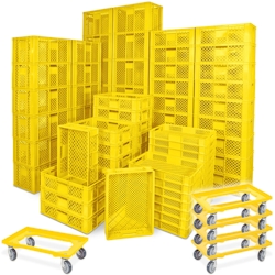 BRB 78 Stück Stapelkörbe/Bäckerkästen in 5 Größen, Grundmaß LxB 600 x 400 mm, H 90 mm, 150 mm, 240 mm, 320 mm, 410 mm, Farbe gelb, gelb Image