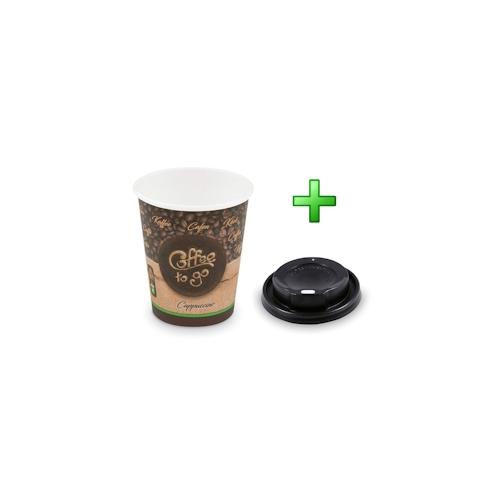 500x Kaffeebecher M ‚Cappuccino To Go‘ mit Trinkdeckel schwarz 200 ml 280 ml