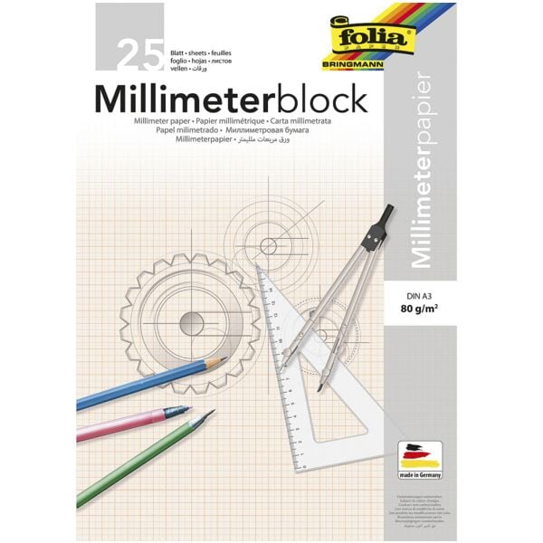 folia 5er-Pack Millimeterpapier A3, je 25 Blatt weiß Image