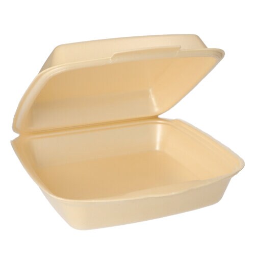 Papstar 4 X 50 Menüboxen mit Klappdeckeln, EPS ungeteilt 7,5 cm x 22,5 cm x 22 cm beige laminiert Image
