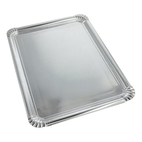 Papstar 10 X 10 Servierplatten, Pappe, PET-beschichtet eckig 34 cm x 45,5 cm silber Image