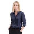 LilySilk Silk Shirts for Women Basic Formal Office Vintage Long Sleeve Pearl Button Down Silk Blouse Tops for Ladies Navy Blue XXL
