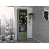 Ebern Designs Kava 71" Tall Bar Cabinet w/ 16 Cubbies, Shelf, Concealable Tray & Double Door Wood in Brown/Gray | 71 H x 13.3 D in | Wayfair