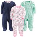 Simple Joys by Carter's Baby Mädchen 3-Pack Sleep and Play Sleepers, Marineblau Punkte/Minzgrün Floral/Weiß Blumen, 3-6 Monate (3er Pack)