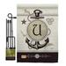 Breeze Decor Nautical A Initial 2-Sided Polyester 1.5 x 1.1 ft. Flag Set in Gray/Black | 18.5 H x 13 W x 1 D in | Wayfair